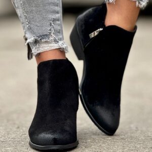 Casualowe botki na obcasie ERMANO BLACK skóra naturalna