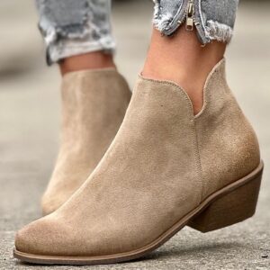 Casualowe botki na obcasie ERMANO BEIGE skóra naturalna