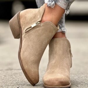 Casualowe botki na obcasie ERMANO BEIGE skóra naturalna