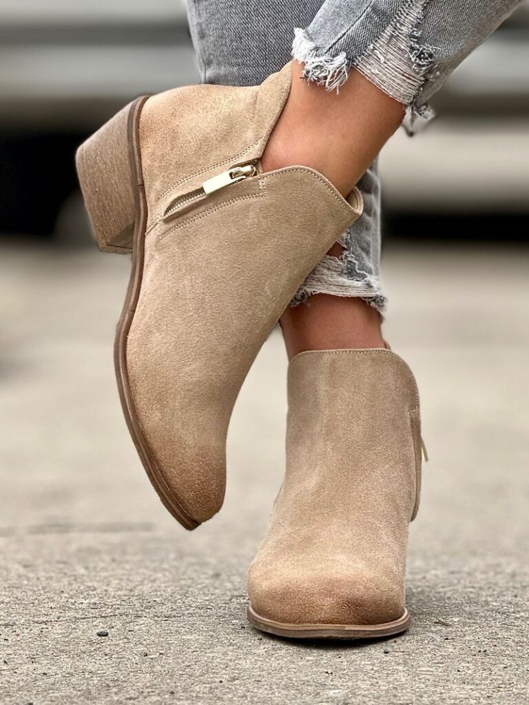 Casualowe botki na obcasie ERMANO BEIGE skóra naturalna - obrazek 5