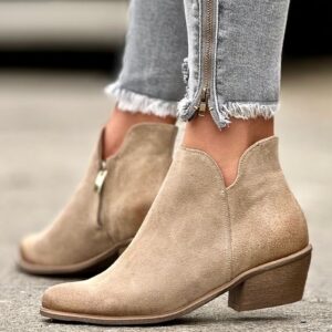 Casualowe botki na obcasie ERMANO BEIGE skóra naturalna