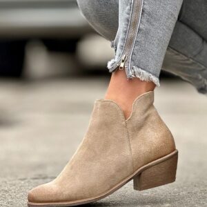 Casualowe botki na obcasie ERMANO BEIGE skóra naturalna