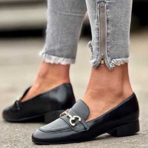 Eleganckie i wygodne połbuty z klamrą GASPARI BLACK skóra naturalna