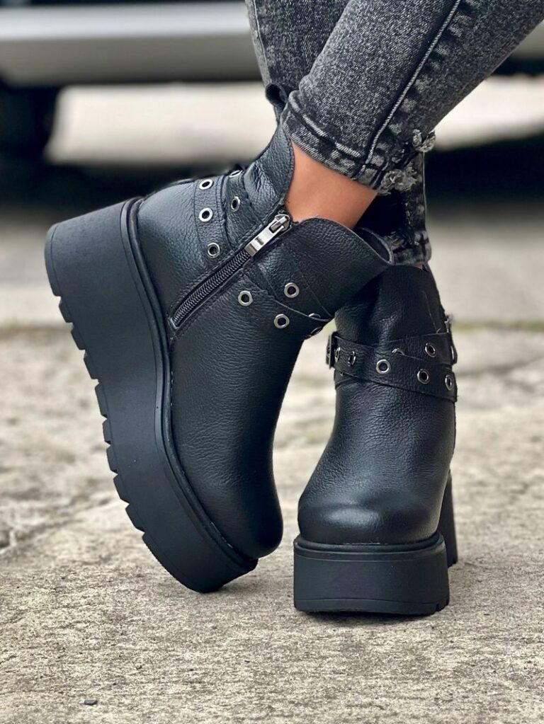 Lekkie botki ZOELLE BLACK GRAIN na podeszwie typu platform skóra naturalna - obrazek 6