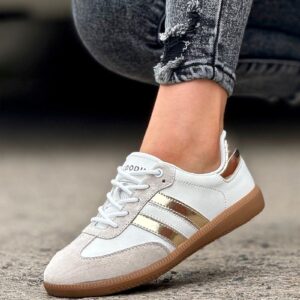 Lekkie jak piórko trampki ANGLET WHITE GOLD skóra naturalna