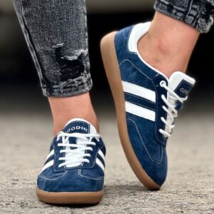 Lekkie jak piórko trampki ANGLET NAVY BLUE skóra naturalna