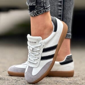 Lekkie jak piórko trampki ANGLET WHITE BLACK skóra naturalna
