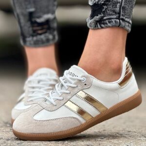 Lekkie jak piórko trampki ANGLET WHITE GOLD skóra naturalna