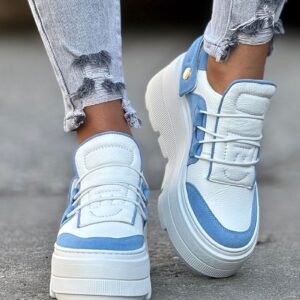 Lekkie jak piórko trampki KAZADII ESEN WHITE&BLUE skóra naturalna