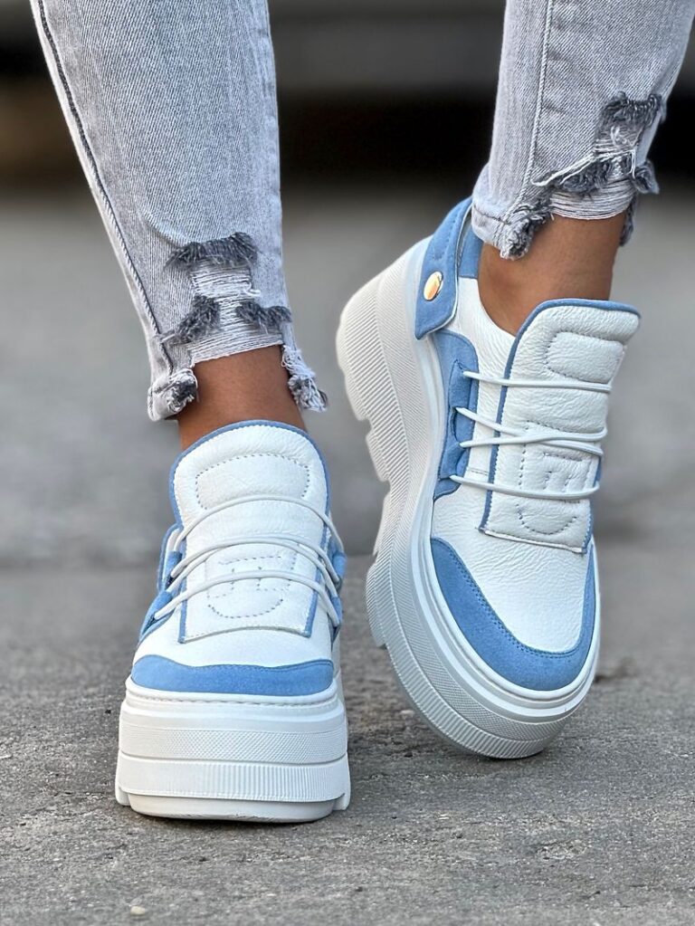 Lekkie jak piórko trampki KAZADII ESEN WHITE&BLUE skóra naturalna - obrazek 10