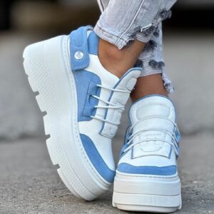 Lekkie jak piórko trampki KAZADII ESEN WHITE&BLUE skóra naturalna