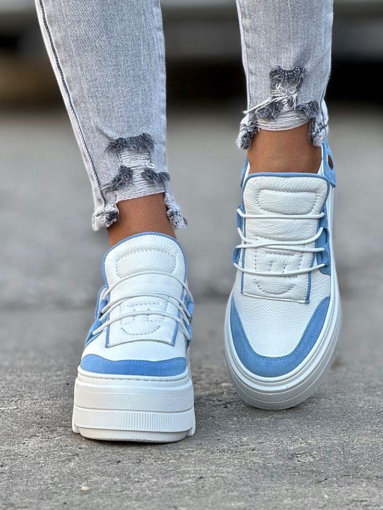 Lekkie jak piórko trampki KAZADII ESEN WHITE&BLUE skóra naturalna - obrazek 4