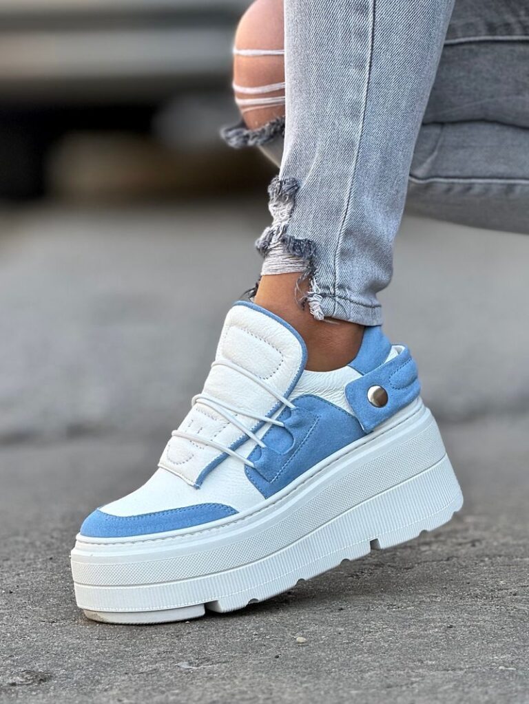 Lekkie jak piórko trampki KAZADII ESEN WHITE&BLUE skóra naturalna - obrazek 7