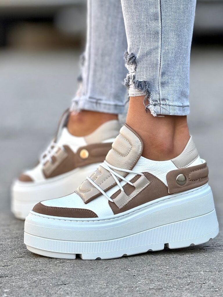 Lekkie jak piórko trampki KAZADII ESEN WHITE&BEIGE skóra naturalna - obrazek 3