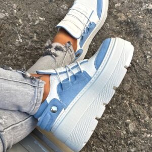 Lekkie jak piórko trampki KAZADII ESEN WHITE&BLUE skóra naturalna