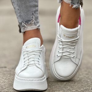 Lekkie jak piórko trampki ONFIRE WHITE FUSHIA skóra naturalna