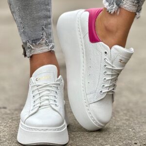 Lekkie jak piórko trampki ONFIRE WHITE FUSHIA skóra naturalna