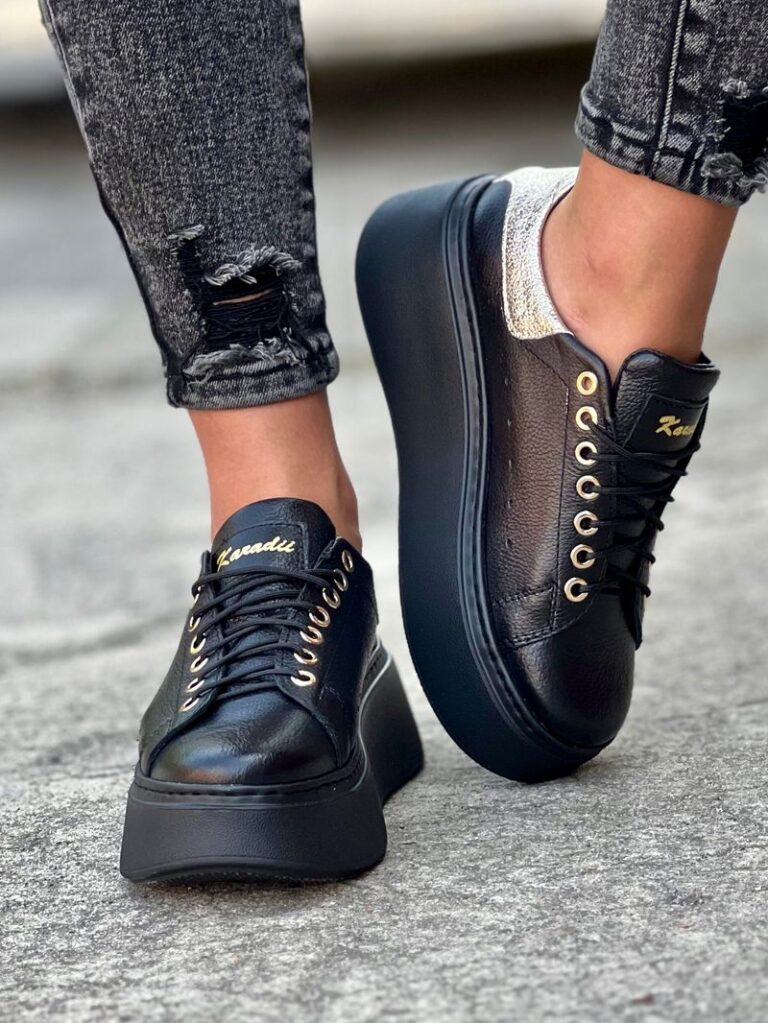 Lekkie jak piórko trampki na wyższej podeszwie ONFIRE 2BLACK GRAIN skóra naturalna - obrazek 6