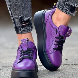 Lekkie jak piórko zdobione trampki KAZADII MEREDI PURPLE skóra naturalna