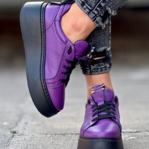 Lekkie jak piórko zdobione trampki KAZADII MEREDI PURPLE skóra naturalna