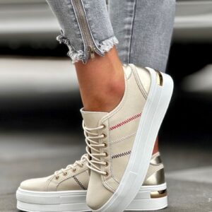 Lekkie trampki na wyższej podeszwie FERRANTO beige skóra naturalna