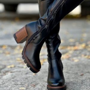 Piękne i zgrabne botki na obcasie przed kolano ALBERINIO black - obrazek 8