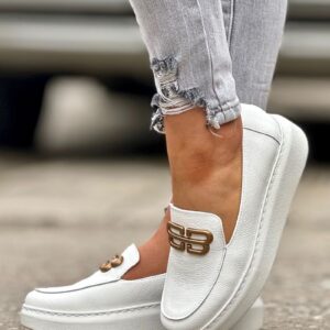 Slip'ony mokasyny na wyższej podeszwie KAZADII BERCELLO WHITE skóra naturalna - obrazek 3