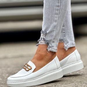 Slip'ony mokasyny na wyższej podeszwie KAZADII BERCELLO WHITE skóra naturalna - obrazek 2
