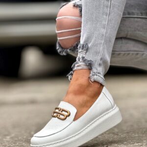 Slip'ony mokasyny na wyższej podeszwie KAZADII BERCELLO WHITE skóra naturalna - obrazek 6
