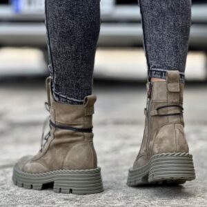 Ultralekkie botki na traperkowej podeszwie MAKANDA khaki skóra naturalna - obrazek 3