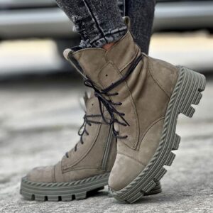 Ultralekkie botki na traperkowej podeszwie MAKANDA khaki skóra naturalna - obrazek 4