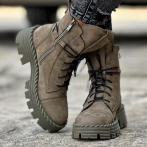 Ultralekkie botki na traperkowej podeszwie MAKANDA khaki skóra naturalna - obrazek 7