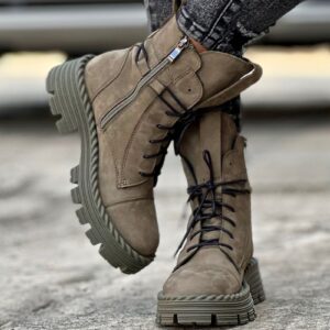 Ultralekkie botki na traperkowej podeszwie MAKANDA khaki skóra naturalna - obrazek 8