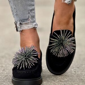 Eleganckie półbuty/mokasyny z pomponem VERNE BLACK skóra naturalna