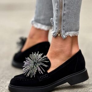 Eleganckie półbuty/mokasyny z pomponem VERNE BLACK skóra naturalna