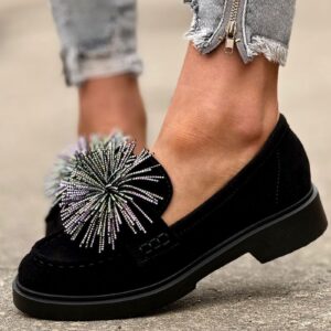 Eleganckie półbuty/mokasyny z pomponem VERNE BLACK skóra naturalna