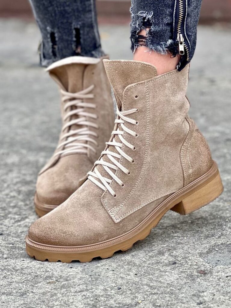 Traperki na mega lekkiej podeszwie velutto beige skóra naturalna