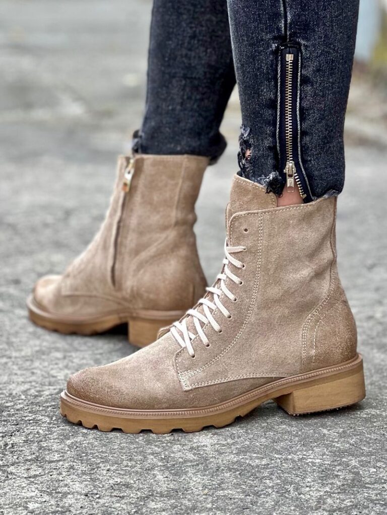 Traperki na mega lekkiej podeszwie velutto beige skóra naturalna - obrazek 2