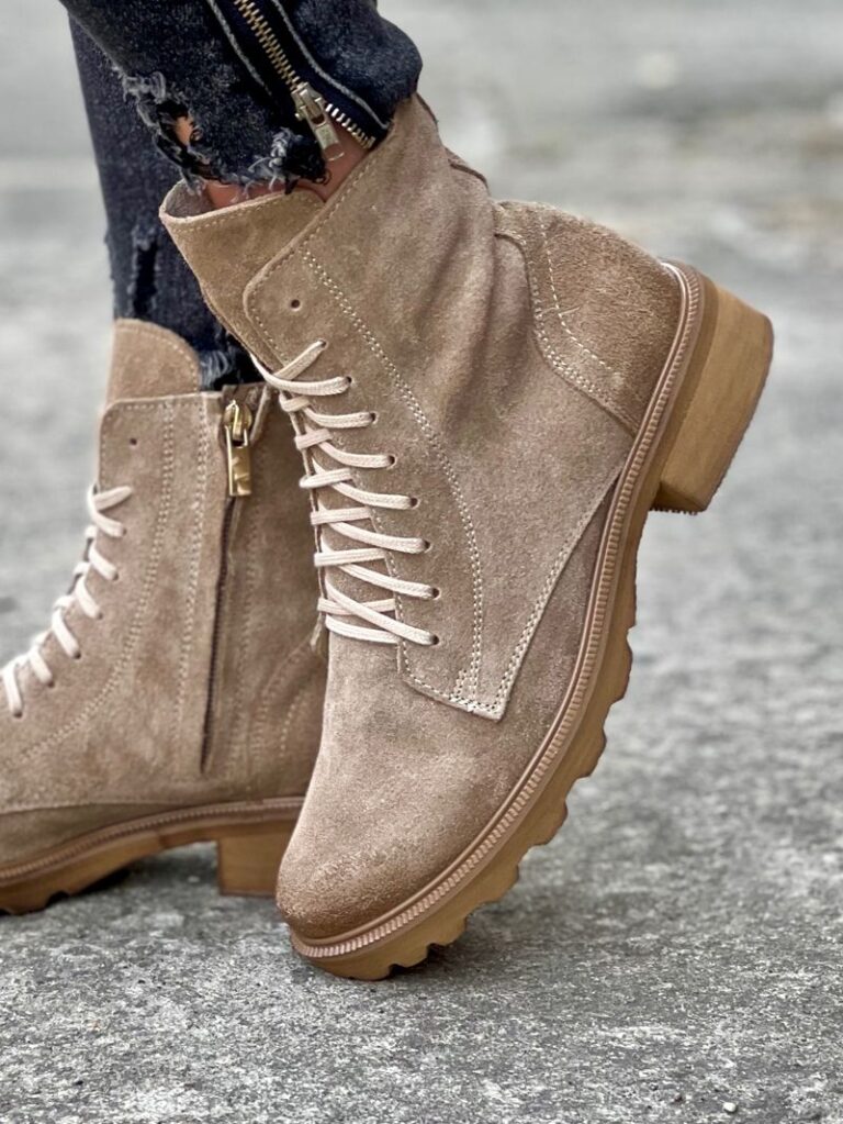 Traperki na mega lekkiej podeszwie velutto beige skóra naturalna - obrazek 4