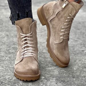 Traperki na mega lekkiej podeszwie velutto beige skóra naturalna