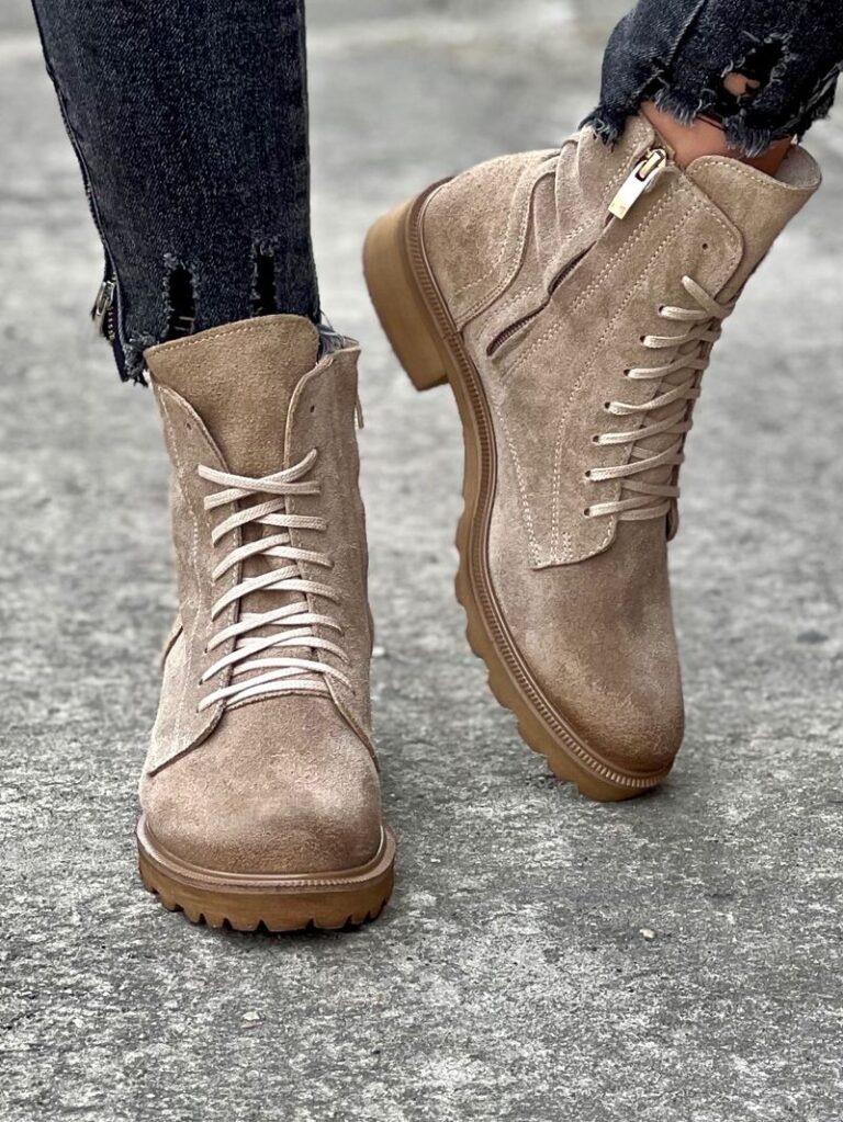 Traperki na mega lekkiej podeszwie velutto beige skóra naturalna - obrazek 6