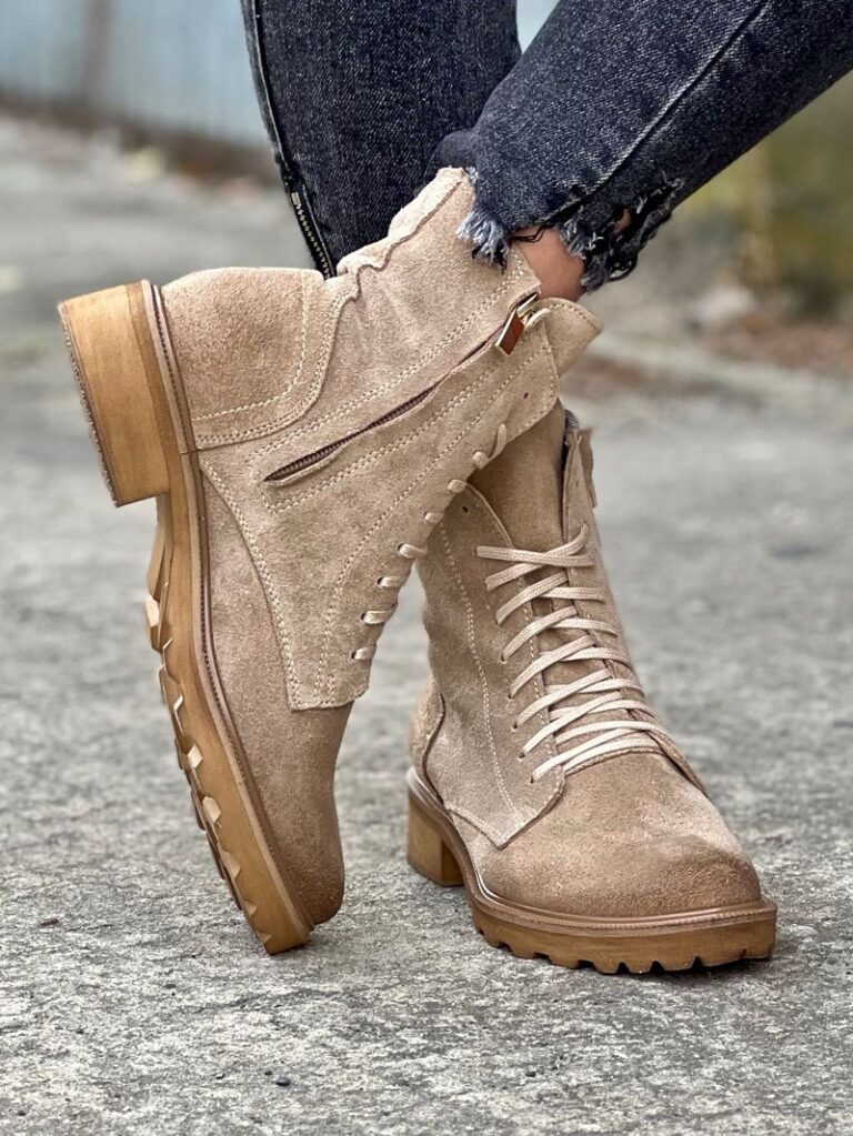 Traperki na mega lekkiej podeszwie velutto beige skóra naturalna - obrazek 7