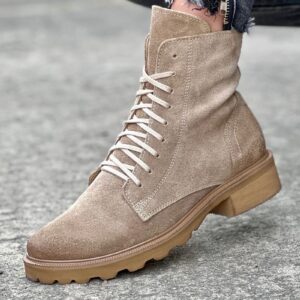 Traperki na mega lekkiej podeszwie velutto beige skóra naturalna