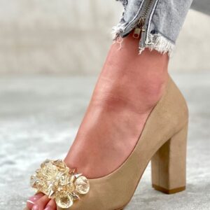 zdobione czółenka diamond muscari beige skóra naturalna