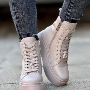 Lekkie trampki RISTON BEIGE z wyższą cholewką skóra naturalna
