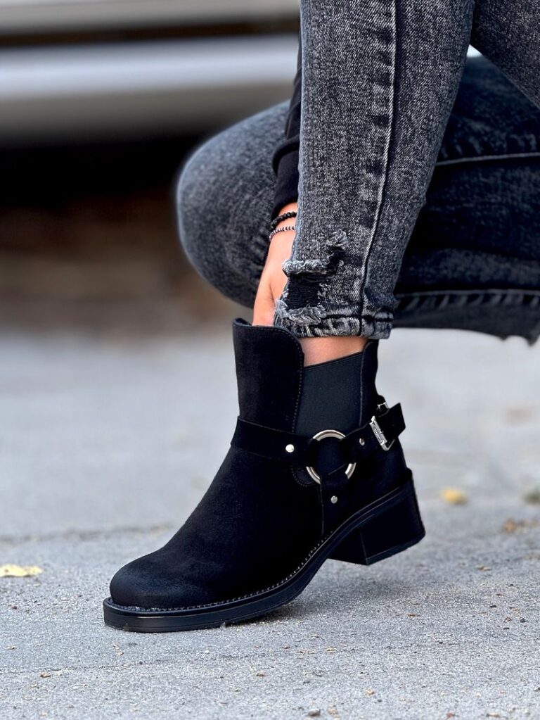 Modne botki KAZADII FEDORA BLACK ZAMSZ skóra naturalna - obrazek 4