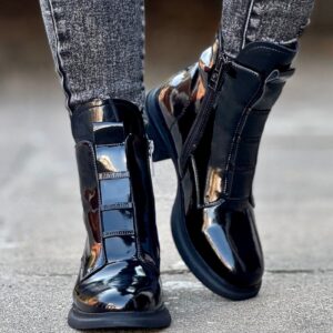 Wyodne botki ESPERIO BLACK GLOSS skóra naturalna