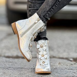 Stylowe workery KAZADII LEAN PRZECIERANE ZŁOTO skóra naturalna
