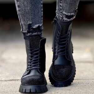 Wygodne traperki KAZADII ALICANTE GLOSS BLACK skóra naturalna