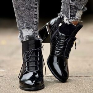 Zgrabne botki na obcasie KAZADII FEMME BLACK skóra naturalna